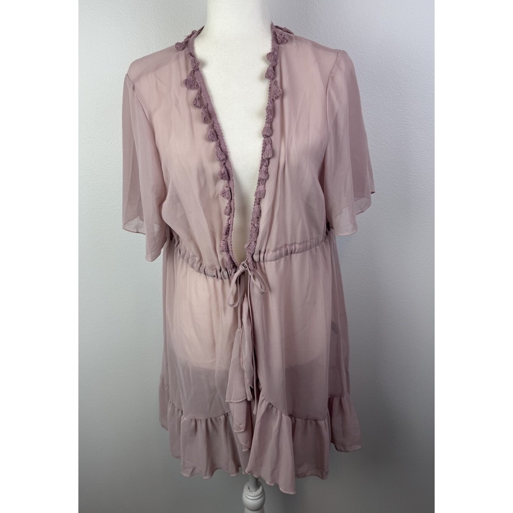 Shein cardigan size L mauve tie front chiffon material Tassels‎